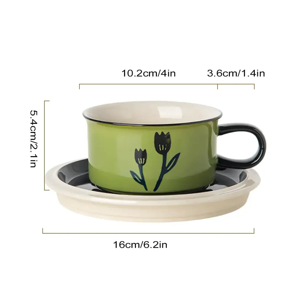 Hand-drawn leaf ceramic espresso cup and saucer dining room set