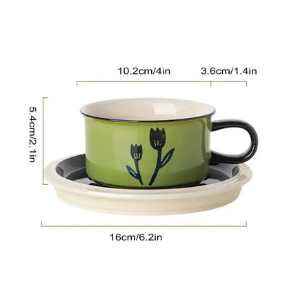 Hand-drawn leaf ceramic espresso cup and saucer dining room set