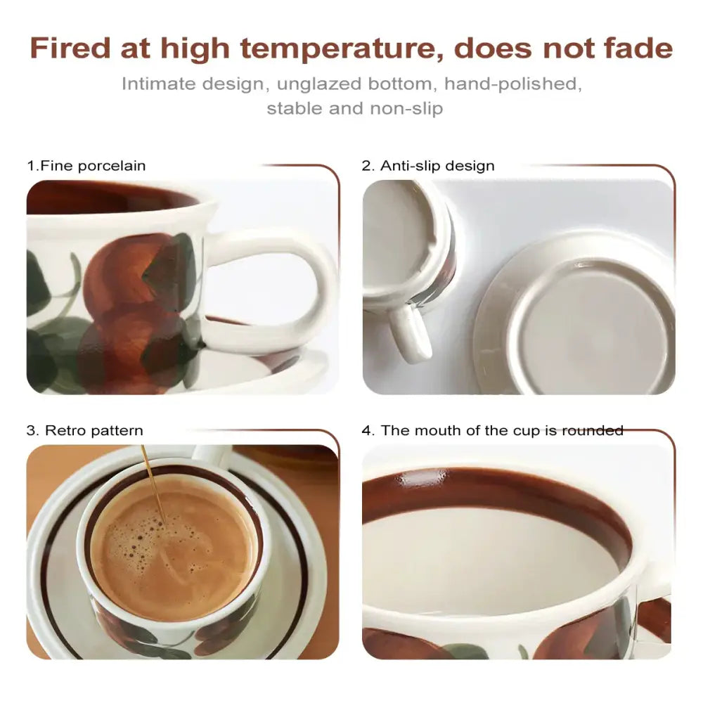 Hand-drawn leaf ceramic espresso cup and saucer dining room set