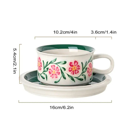 Hand-drawn leaf ceramic espresso cup and saucer dining room set