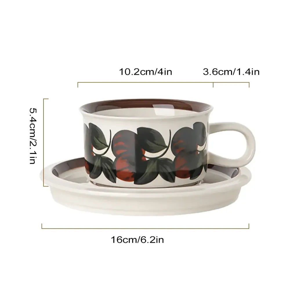 Hand-drawn leaf ceramic espresso cup and saucer dining room set