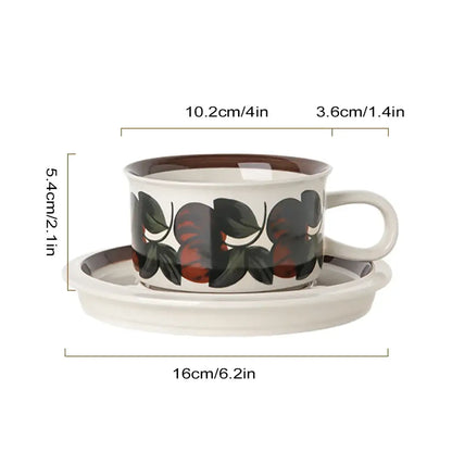 Hand-drawn leaf ceramic espresso cup and saucer dining room set