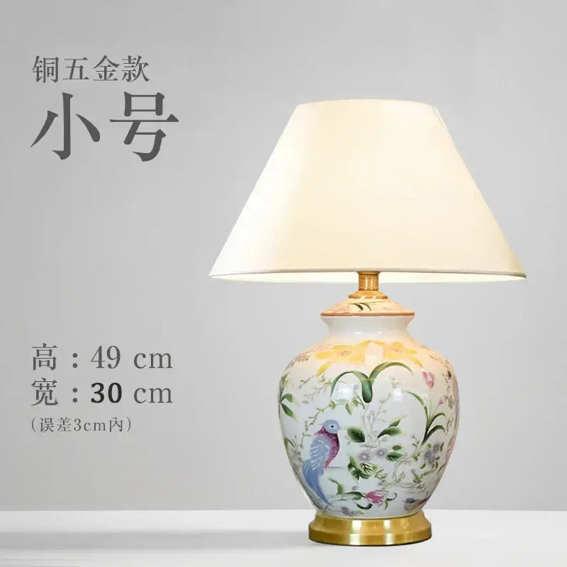 Hand-painted coral flower bird ceramic table lamp for living room