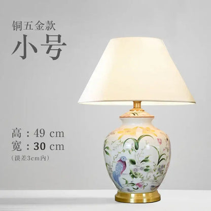 Hand-painted coral flower bird ceramic table lamp for living room