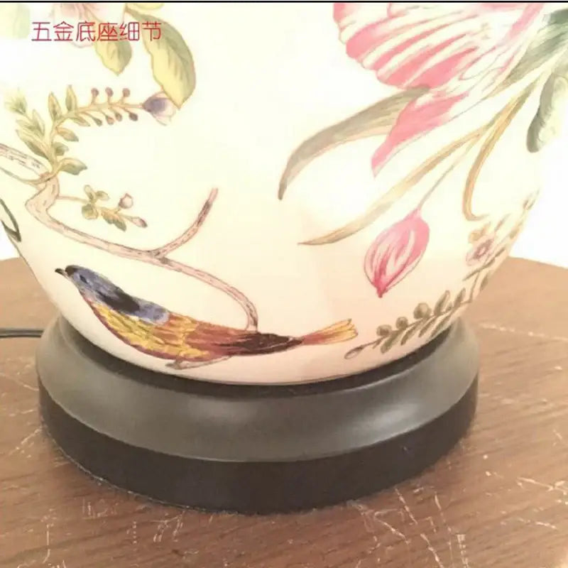 Hand-painted coral flower bird ceramic table lamp for living room