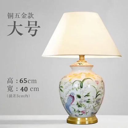 Hand-painted coral flower bird ceramic table lamp for living room
