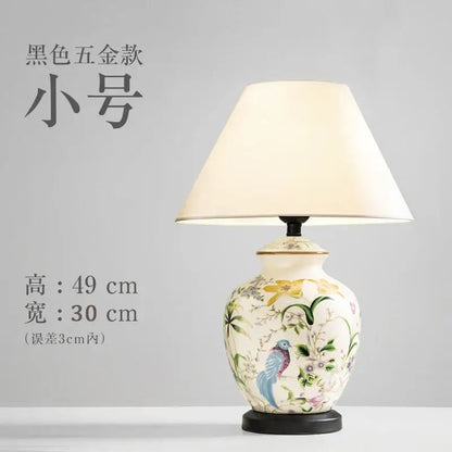 Hand-painted coral flower bird ceramic table lamp for living room