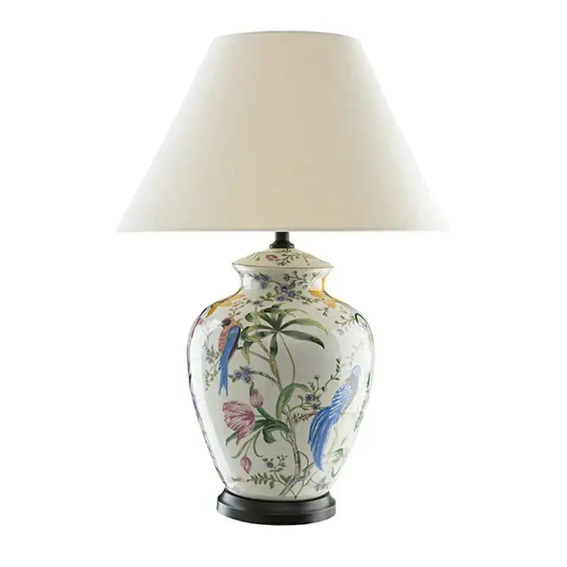 Hand-painted coral flower bird ceramic table lamp for living room