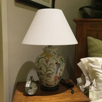 Hand-painted coral flower bird ceramic table lamp for living room