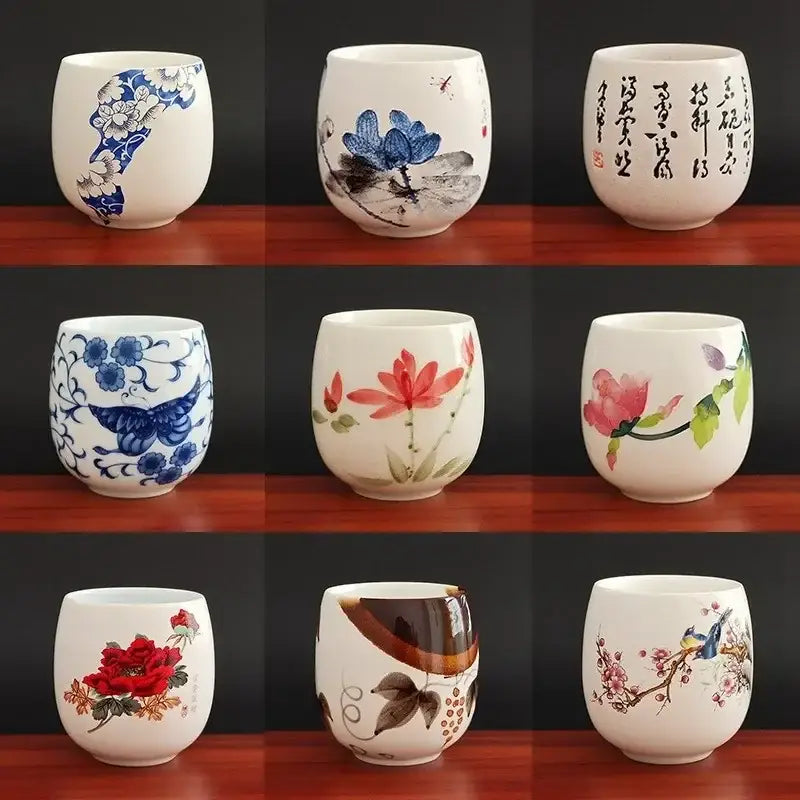 Hand-painted floral white porcelain kung fu tea cup dining room