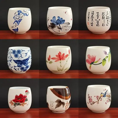 Hand-painted floral white porcelain kung fu tea cup dining room