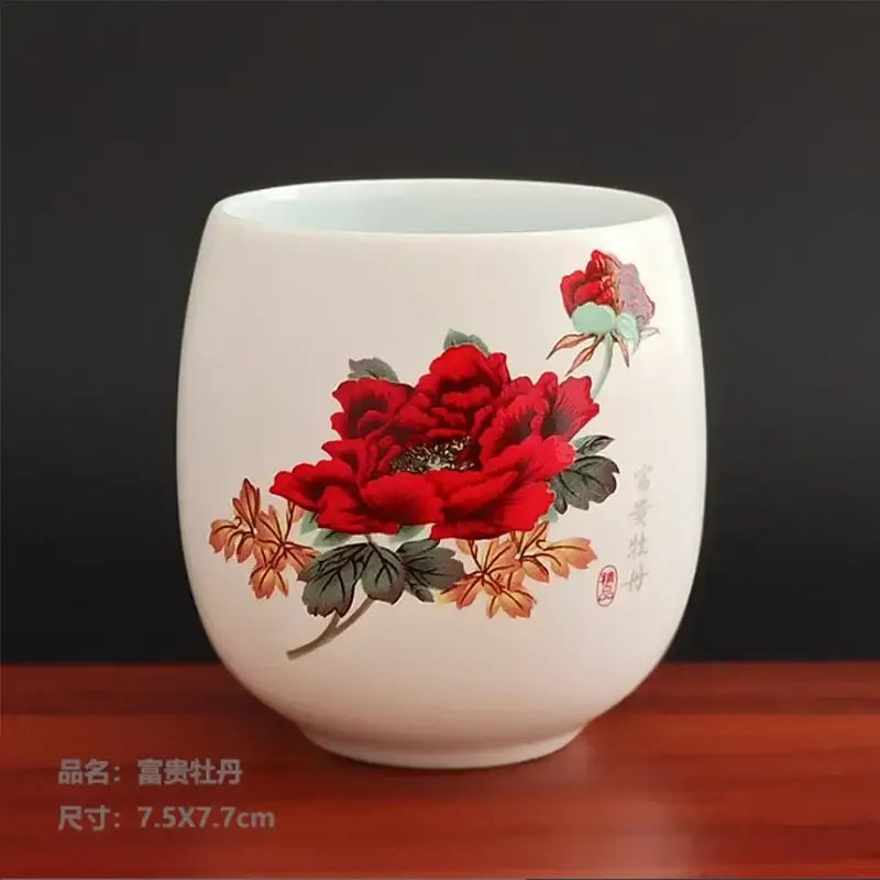 Hand-painted floral white porcelain kung fu tea cup dining room