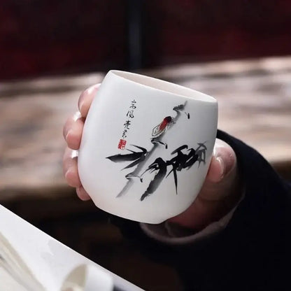 Hand-painted floral white porcelain kung fu tea cup dining room
