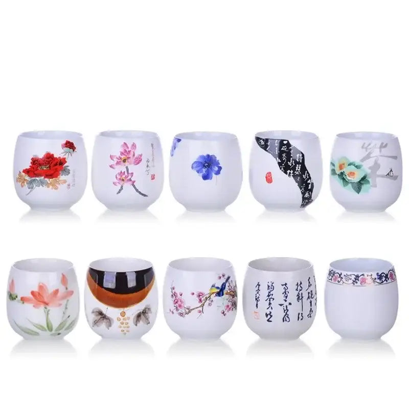 Hand-painted floral white porcelain kung fu tea cup dining room