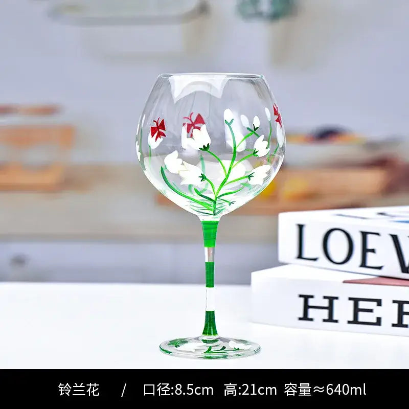 Hand-painted floral wine goblet dining room crystal glass