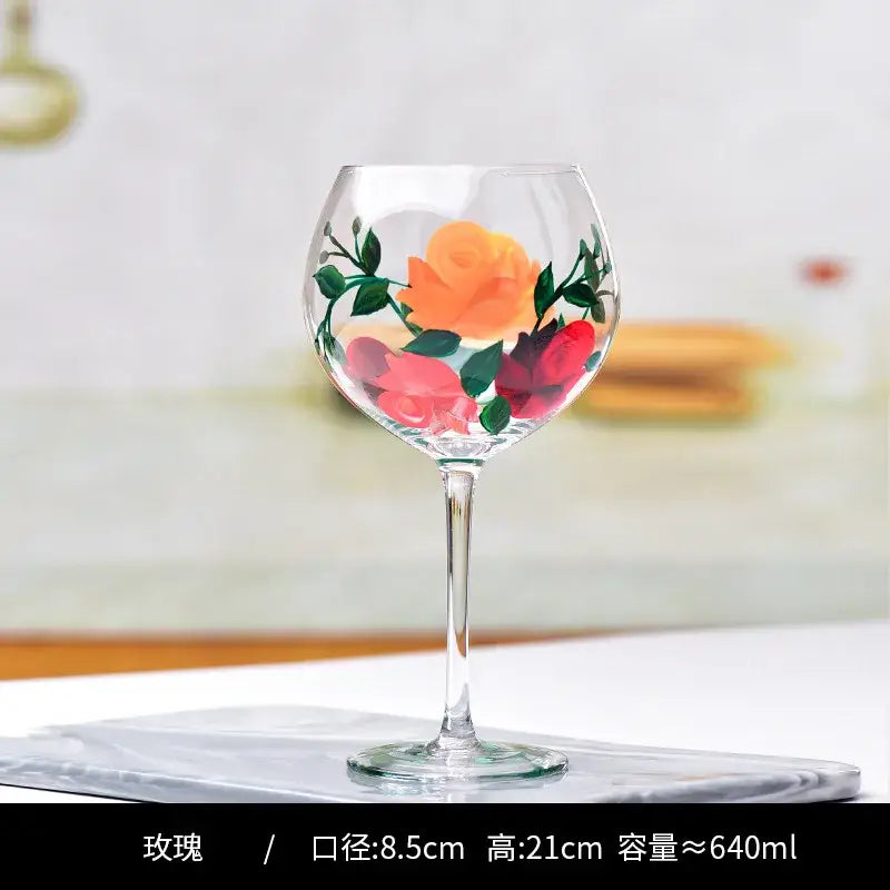 Hand-painted floral wine goblet dining room crystal glass