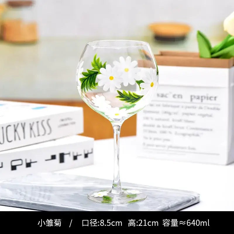 Hand-painted floral wine goblet dining room crystal glass