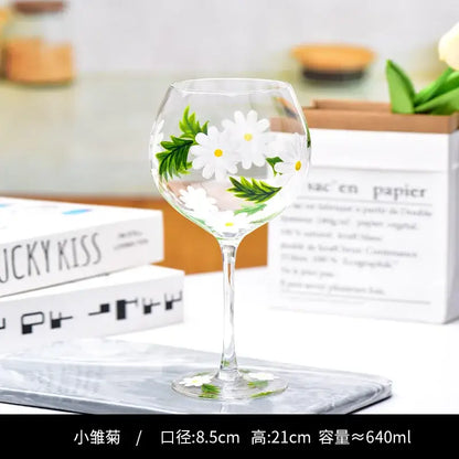 Hand-painted floral wine goblet dining room crystal glass