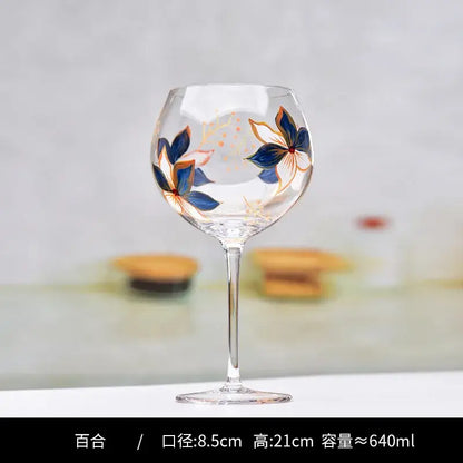 Hand-painted floral wine goblet dining room crystal glass