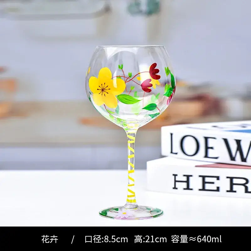Hand-painted floral wine goblet dining room crystal glass