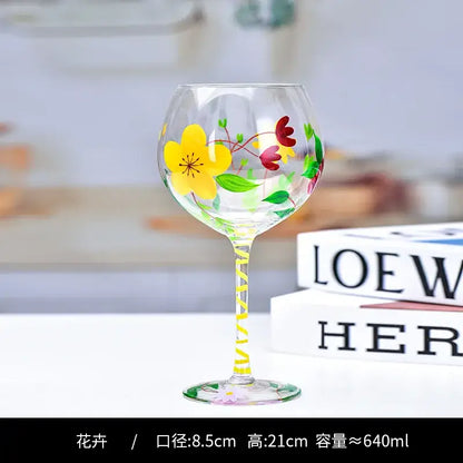 Hand-painted floral wine goblet dining room crystal glass