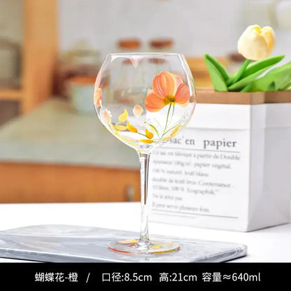 Hand-painted floral wine goblet dining room crystal glass