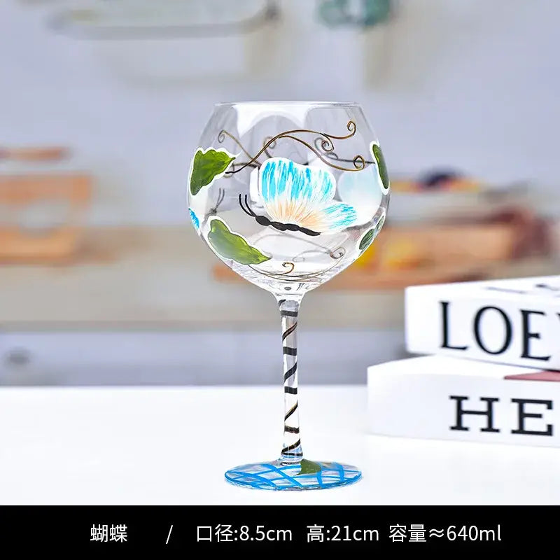 Hand-painted floral wine goblet dining room crystal glass