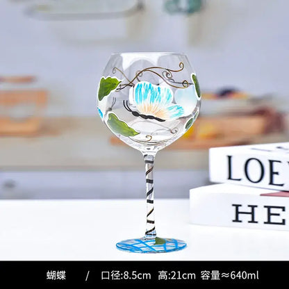 Hand-painted floral wine goblet dining room crystal glass
