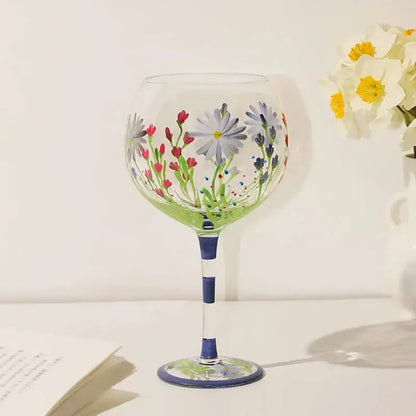 Hand-painted floral wine goblet dining room crystal glass