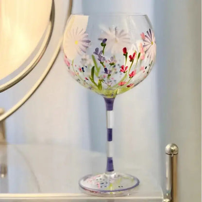 Hand-painted floral wine goblet dining room crystal glass