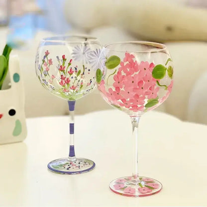 Hand-painted floral wine goblet dining room crystal glass