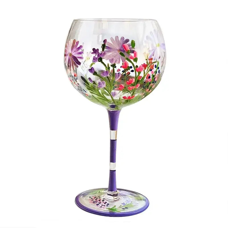 Hand-painted floral wine goblet dining room crystal glass