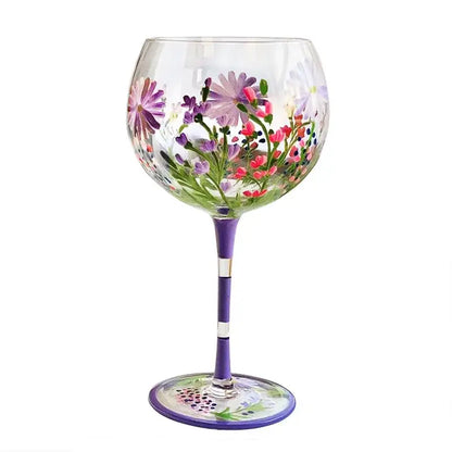 Hand-painted floral wine goblet dining room crystal glass