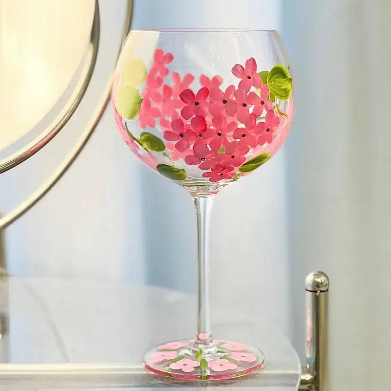 Hand-painted floral wine goblet dining room crystal glass