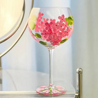 Hand-painted floral wine goblet dining room crystal glass
