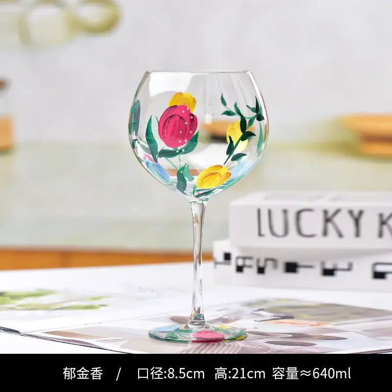 Hand-painted floral wine goblet dining room crystal glass