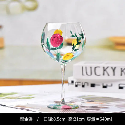Hand-painted floral wine goblet dining room crystal glass