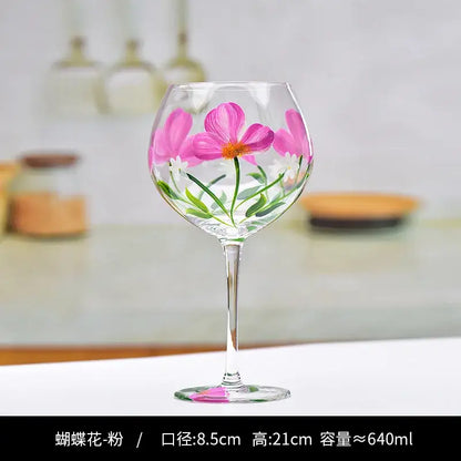 Hand-painted floral wine goblet dining room crystal glass