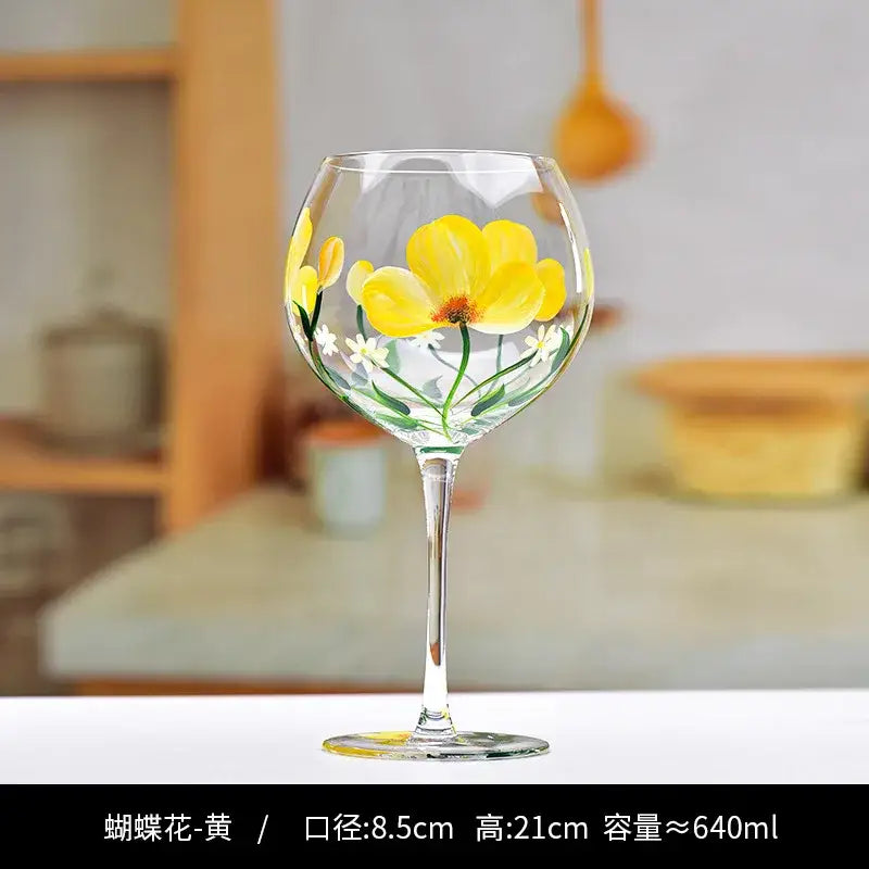 Hand-painted floral wine goblet dining room crystal glass