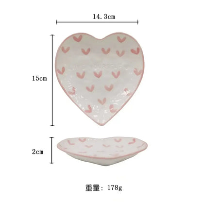 Hand painted heart handle pink polka dot love mug kitchen saucer set
