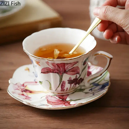 Hand painted iris flower porcelain tea cup – dining room tableware