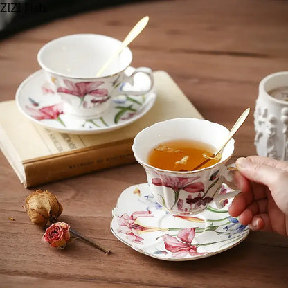 Hand painted iris flower porcelain tea cup – dining room tableware