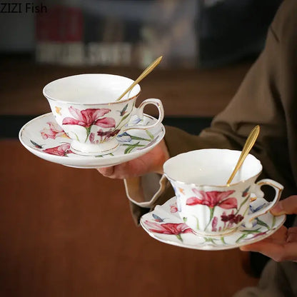 Hand painted iris flower porcelain tea cup – dining room tableware