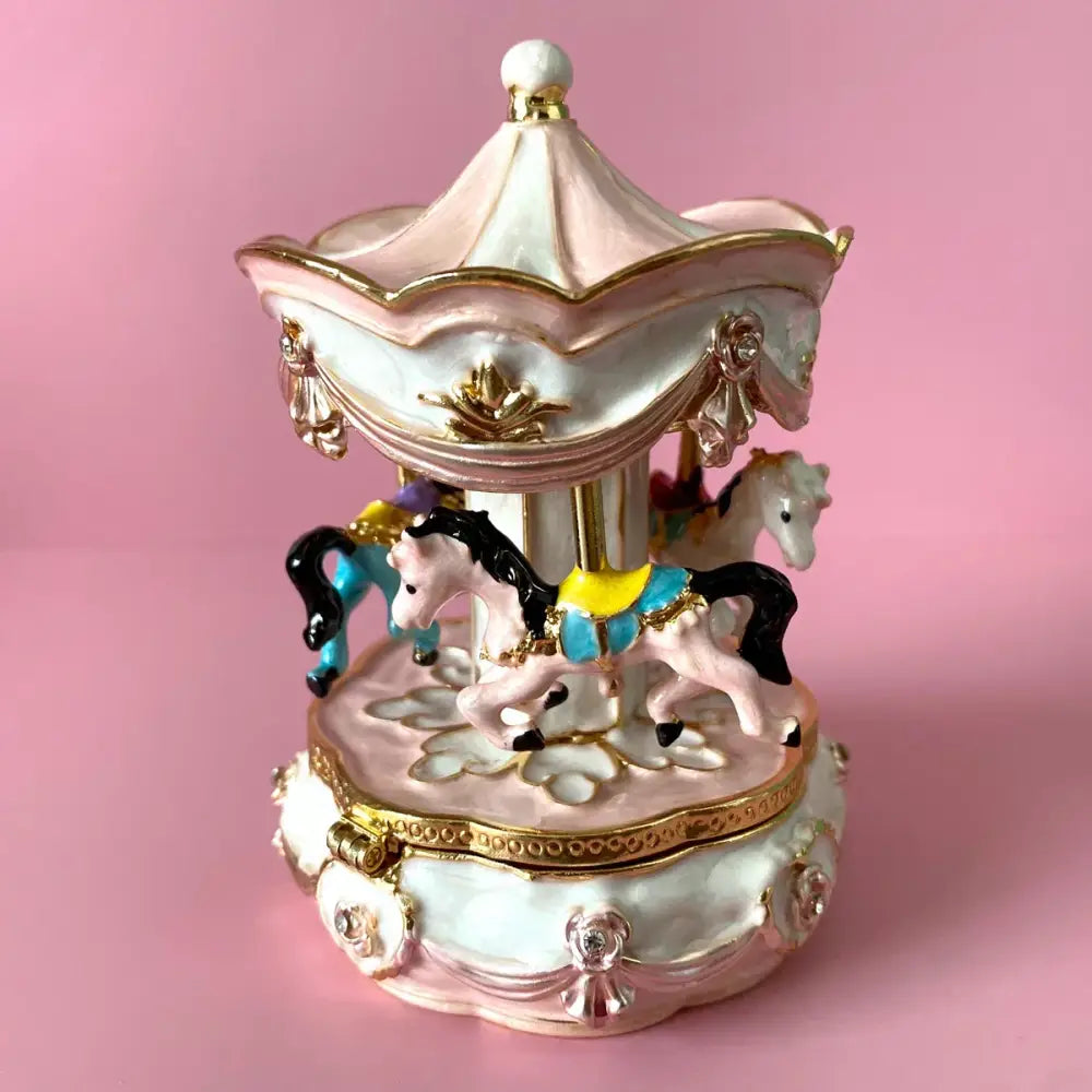 Hand painted pastel carousel horse trinket box bedroom ornament