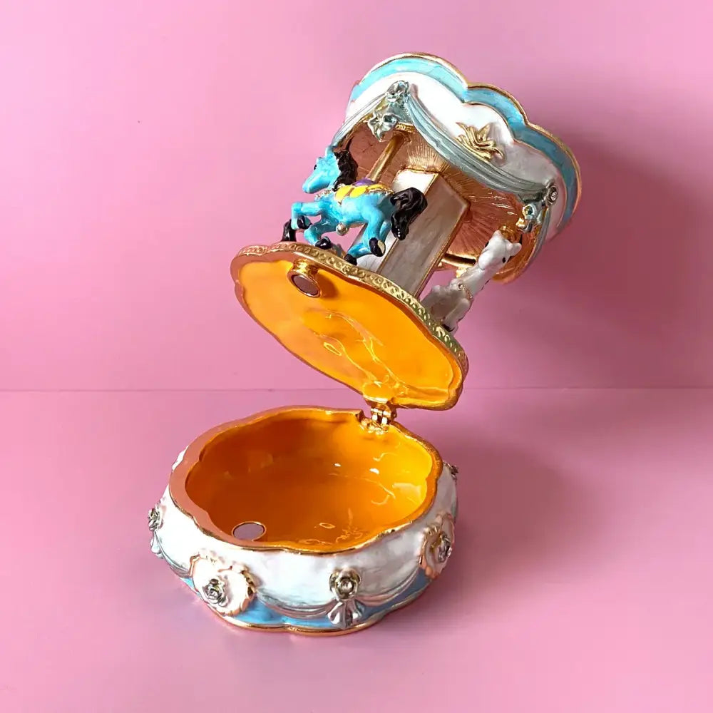 Hand painted pastel carousel horse trinket box bedroom ornament