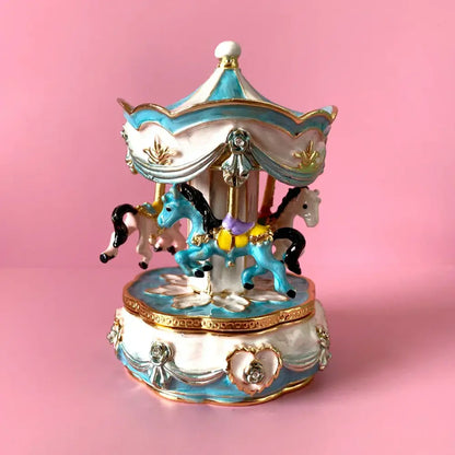 Hand painted pastel carousel horse trinket box bedroom ornament