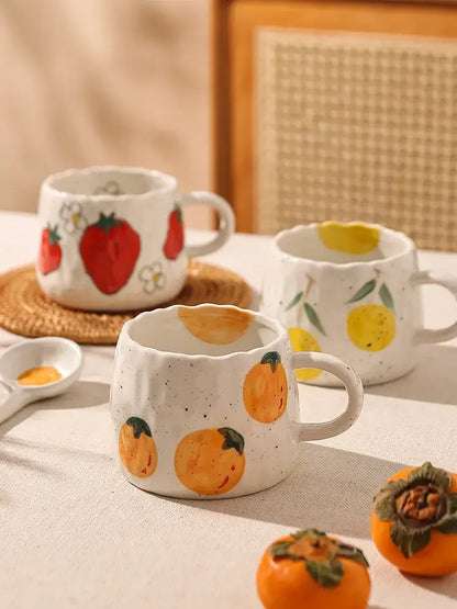 Hand-painted strawberry cartoon fruit ceramic mug kitchen tea cup