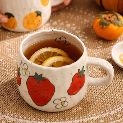 Hand-painted strawberry cartoon fruit ceramic mug kitchen tea cup