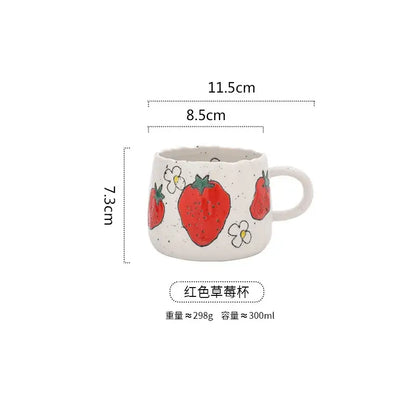 Hand-painted strawberry cartoon fruit ceramic mug kitchen tea cup