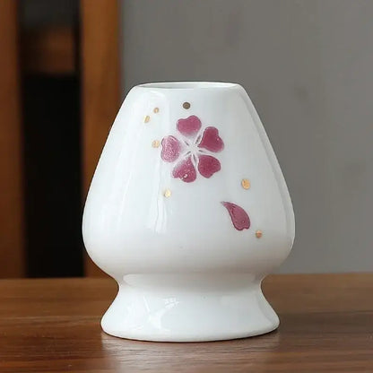 Hand painted white & brown landscape ceramic matcha whisk holder stand